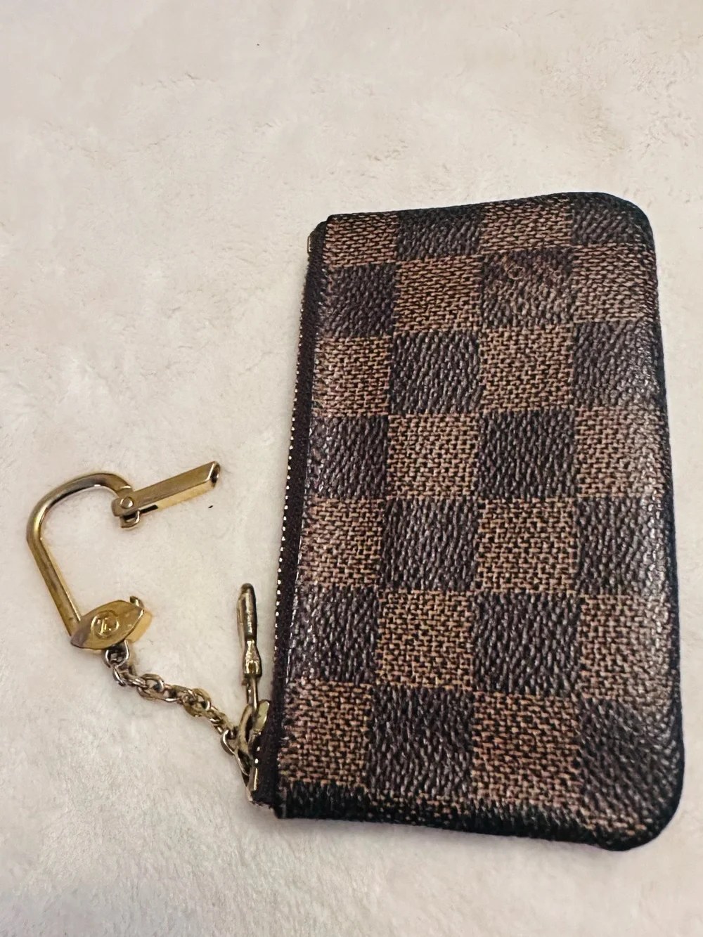 Louis Vuitton Brown and Dark Brown Damier Zip Key Pouch with Gold Hardware